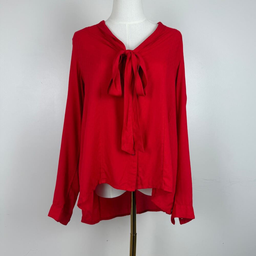 Maeve by Anthropologie Red Tie Neck Dress Blouse Size 6